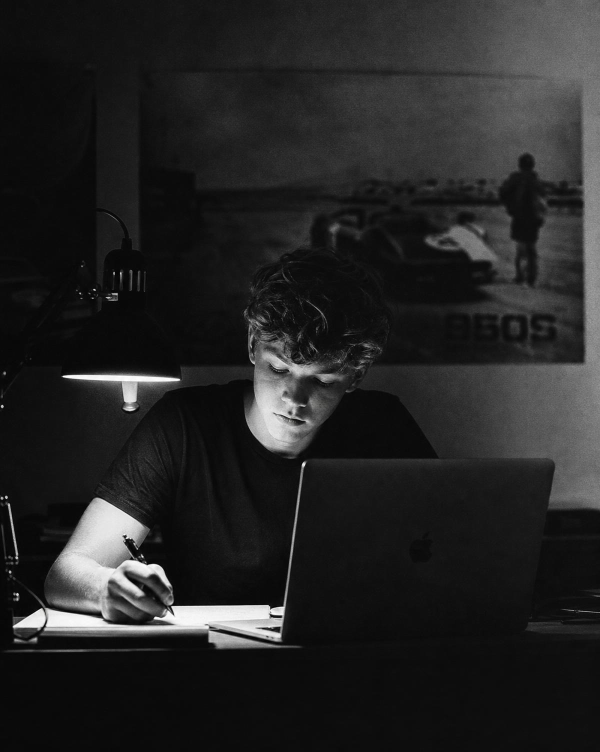 Student studying at night
